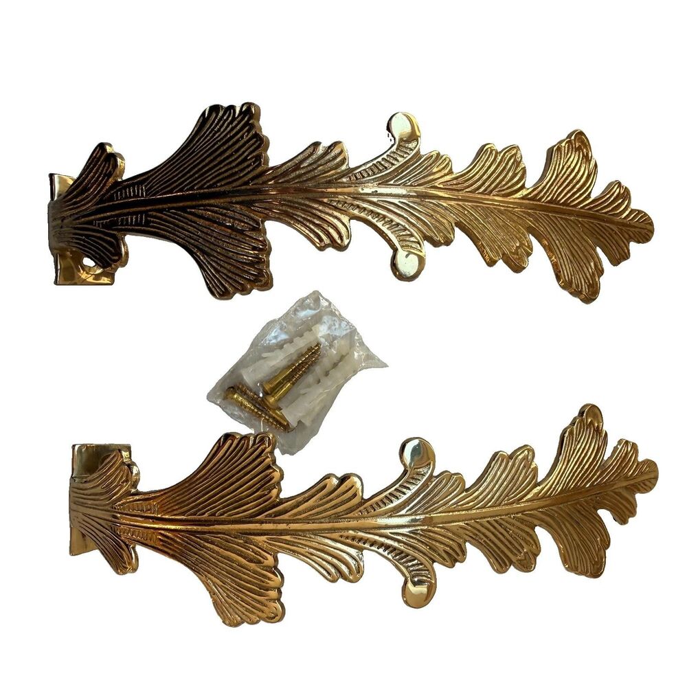 Vintage Solid Brass Ornate Leaf Curtain Tiebacks 8" Set Of 2 New